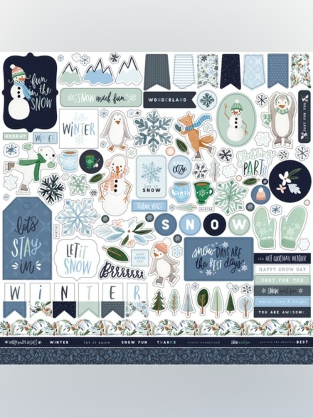 Carta Bella Winter Market 12x12 Holiday Sticker Sheet🥶☃️🧤🏂❄️🧣🛷